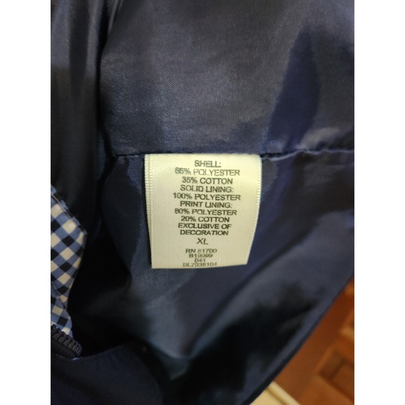 BLAIR Jacket Coat w/Hidden Hood; Blend Full Zipper; Pockets; Navy, Checks SZ XL - Picture 4 of 8